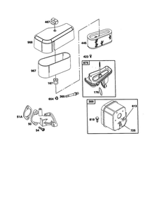Air Cleaner/Muffler Diagram and Parts List for 198707-0141  Briggs and Stratton Engine